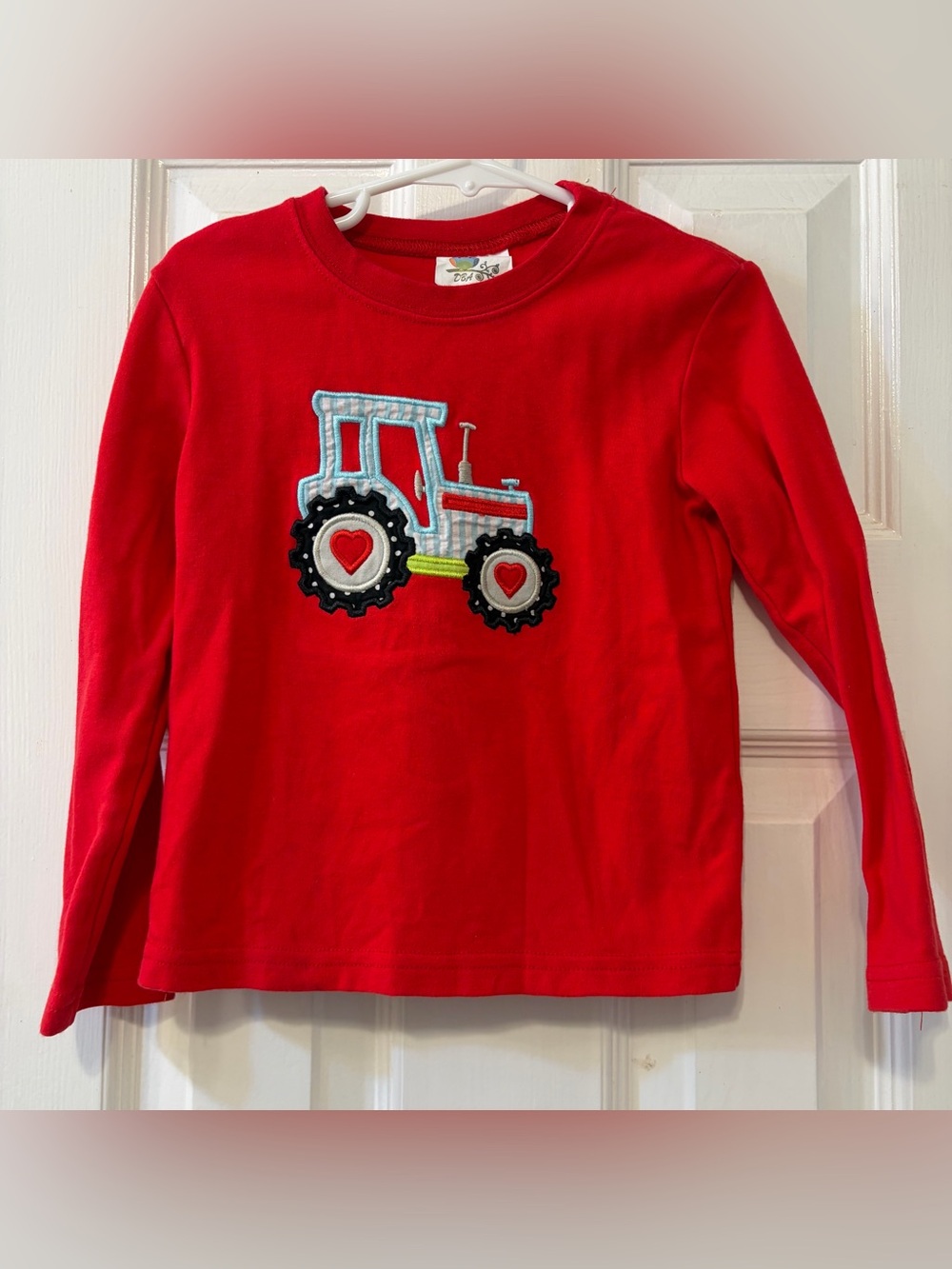Adorable Red Tractor Love Long-Sleeve 100% Cotton Tee Shirt Size 5T